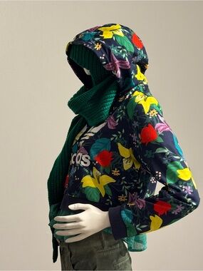 adidas Navy Hoodie with Bright Floral Pattern